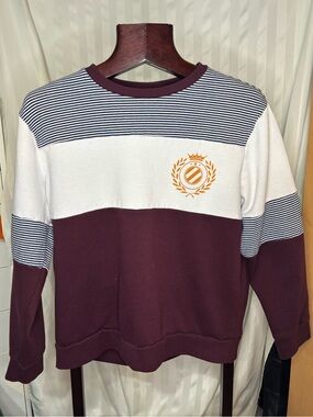 George Maroon, White & Navy Striped Crewneck Sweater